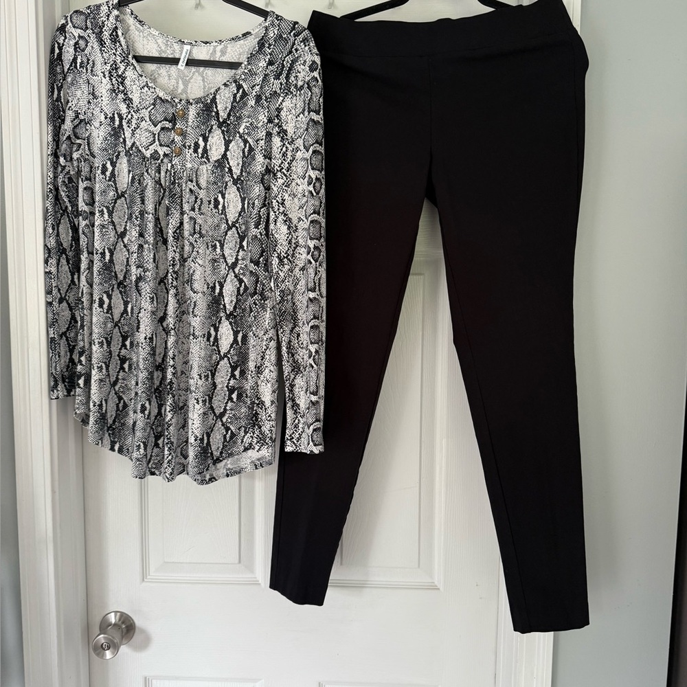 Medium Blouse - 18” pit to pit. Size 8 Pants. Great for Work.